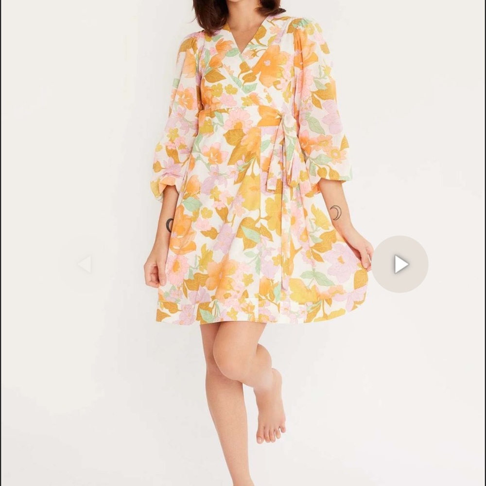 MILLE Nan Wrap Floral Dress with Puff Sleeves